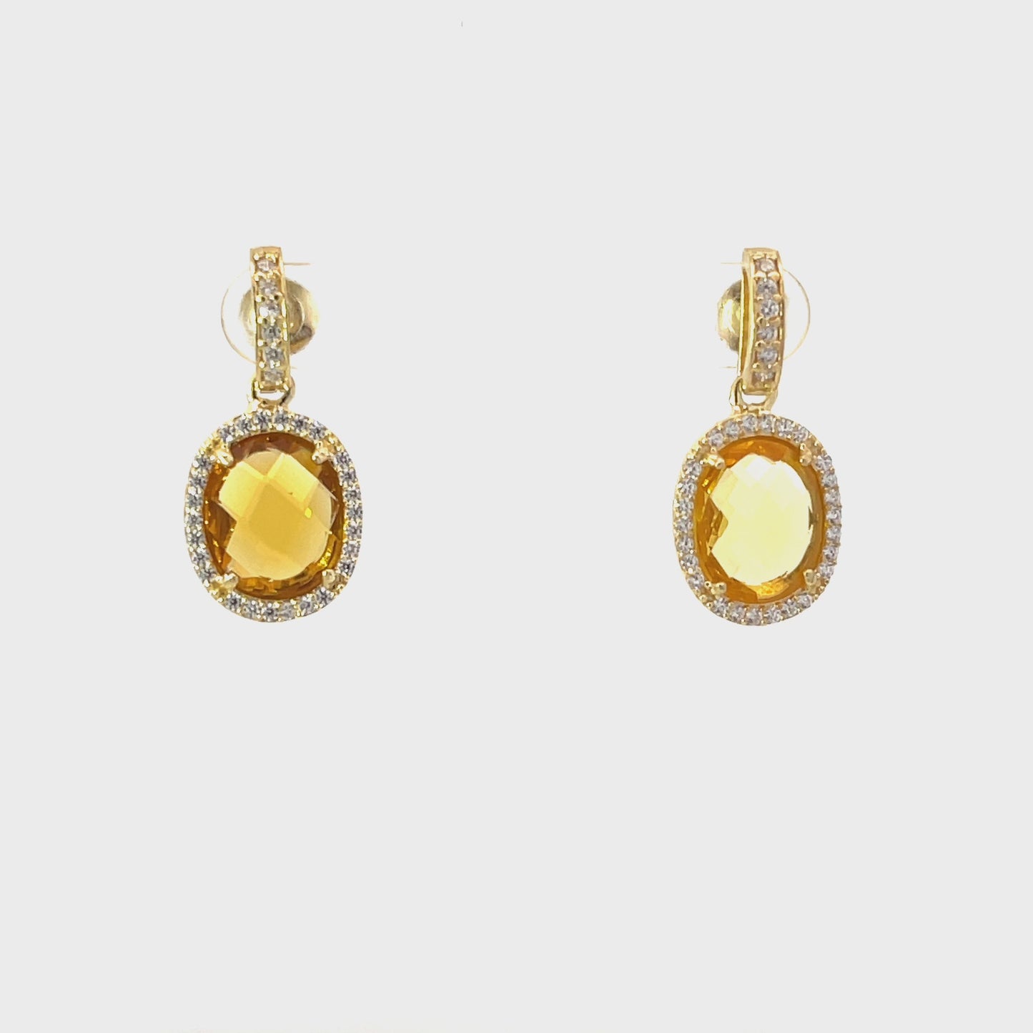 Beatrice Oval Gemstone Drop Earrings Gold Citrine Hydro