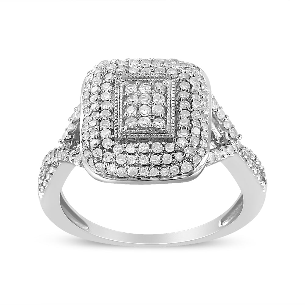 .925 Sterling Silver 1/2 Cttw Round-Cut Diamond Cluster Cushion Ring