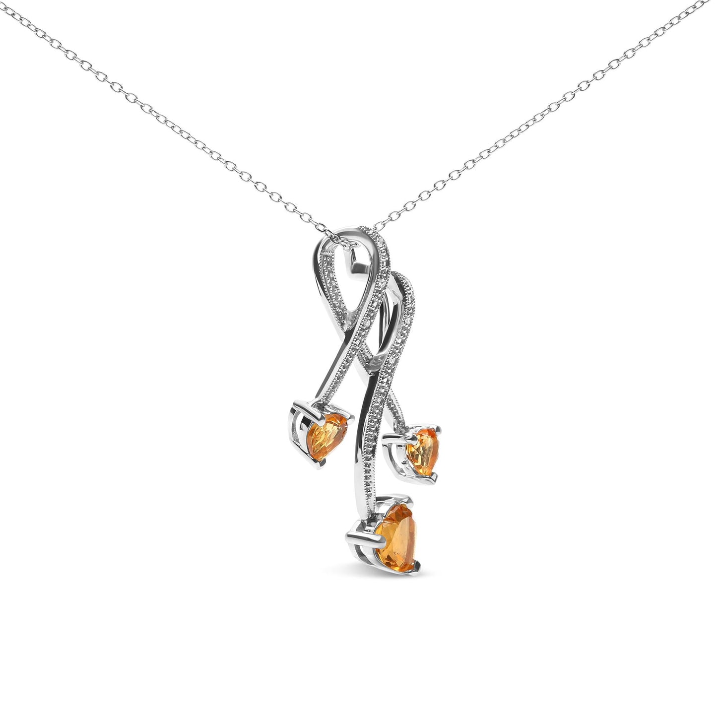 .925 Sterling SilverStone Heart Shape Citrine and Diamond 18" Pendant Necklace
