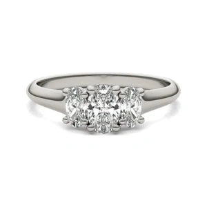 CTW Oval Lab Grown Diamond Three Stone Engagement Ring 14K White Gold (G-Vs)