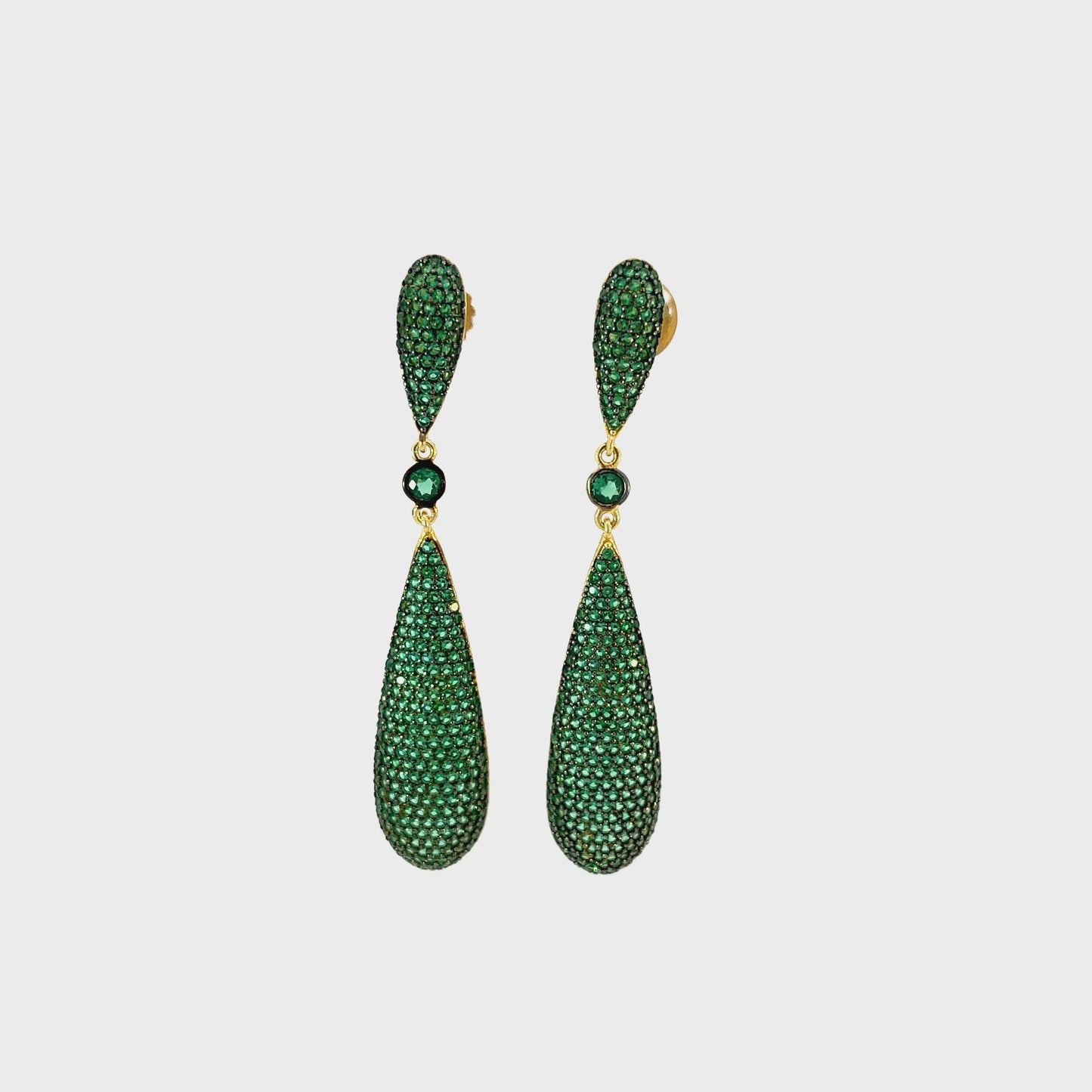 Latelita Long Drop Earrings Emerald Green Cz