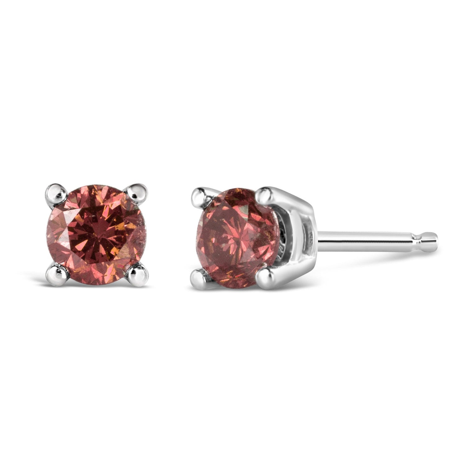 10K White Gold 1.0 Cttw Brilliant Cut Pink Diamond 4- Solitaire Stud Earrings