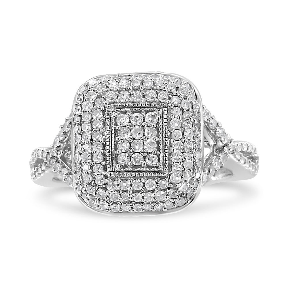 .925 Sterling Silver 1/2 Cttw Round-Cut Diamond Cluster Cushion Ring
