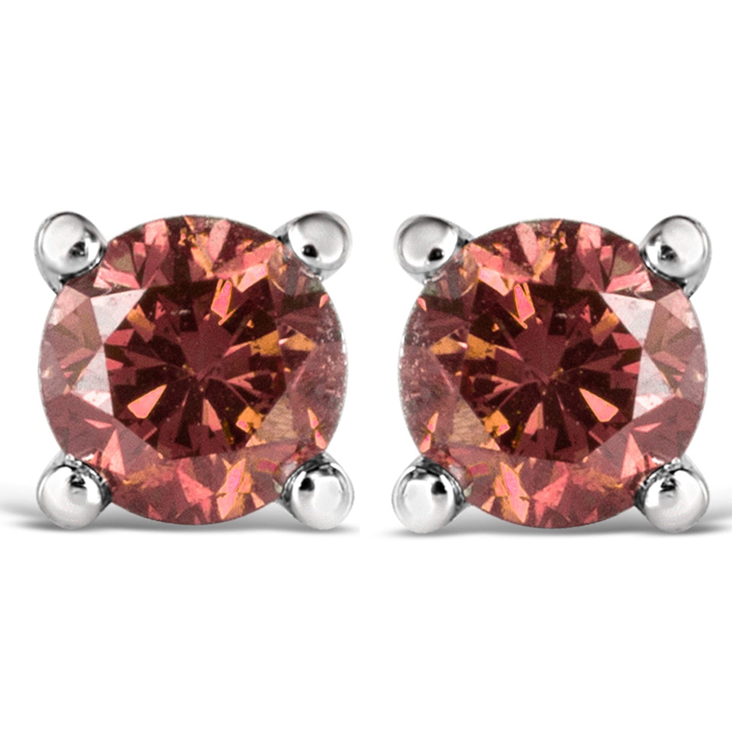 10K White Gold 1.0 Cttw Brilliant Cut Pink Diamond 4- Solitaire Stud Earrings
