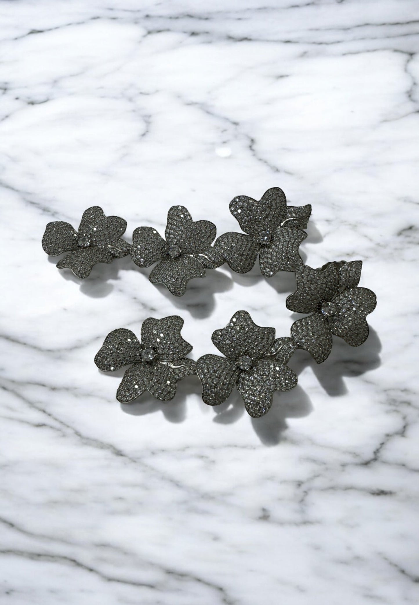 Jasmine Flower Triple Drop Earrings Silver