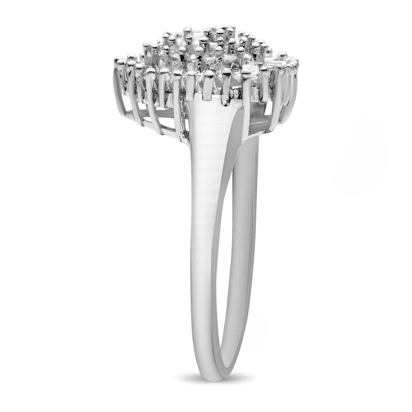 10K White Gold 1/2 Cttw Round & Baguette Cut Diamond Pear Shaped Domed Pavé Ring