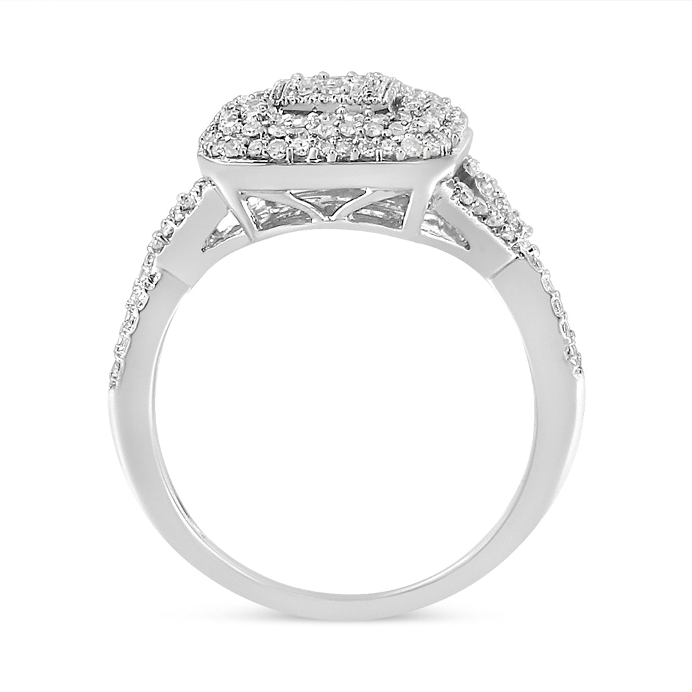 .925 Sterling Silver 1/2 Cttw Round-Cut Diamond Cluster Cushion Ring