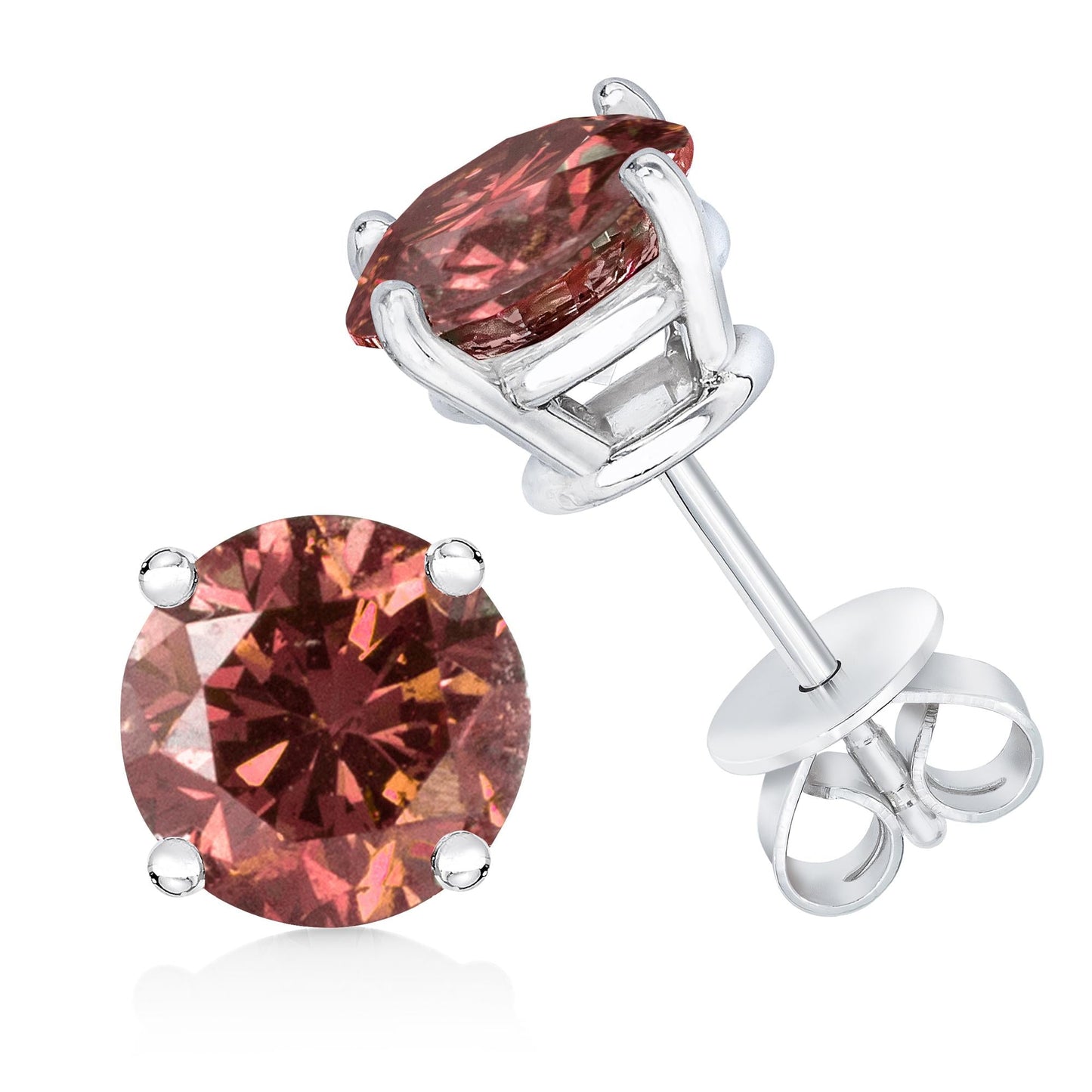 10K White Gold 1.0 Cttw Brilliant Cut Pink Diamond 4- Solitaire Stud Earrings