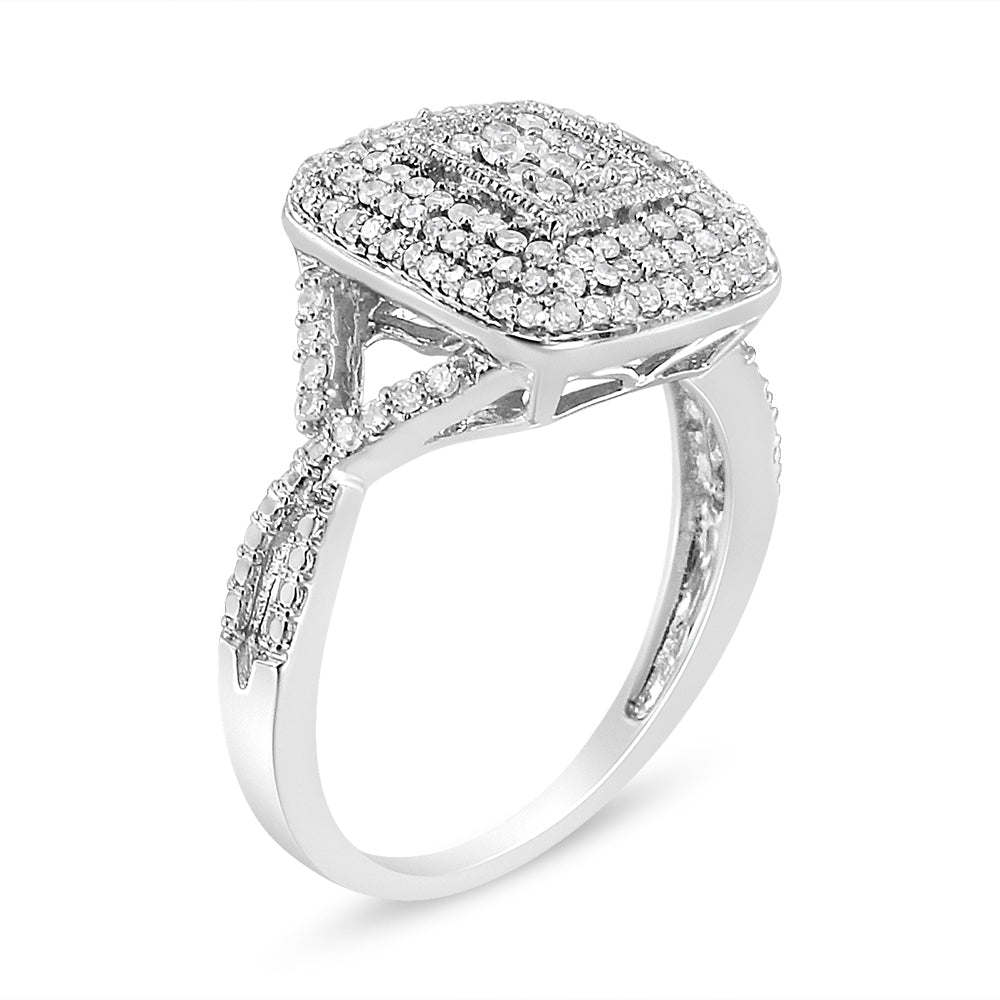 .925 Sterling Silver 1/2 Cttw Round-Cut Diamond Cluster Cushion Ring