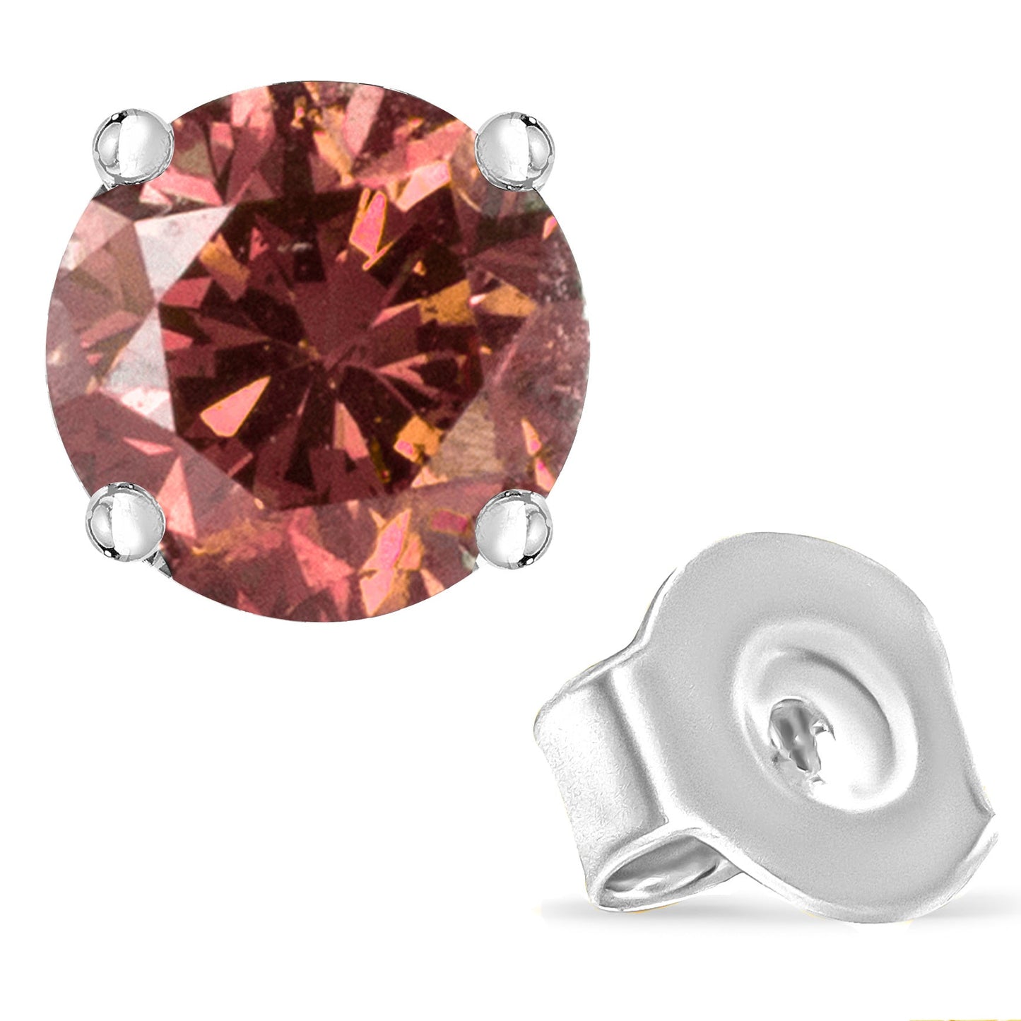 10K White Gold 1.0 Cttw Brilliant Cut Pink Diamond 4- Solitaire Stud Earrings