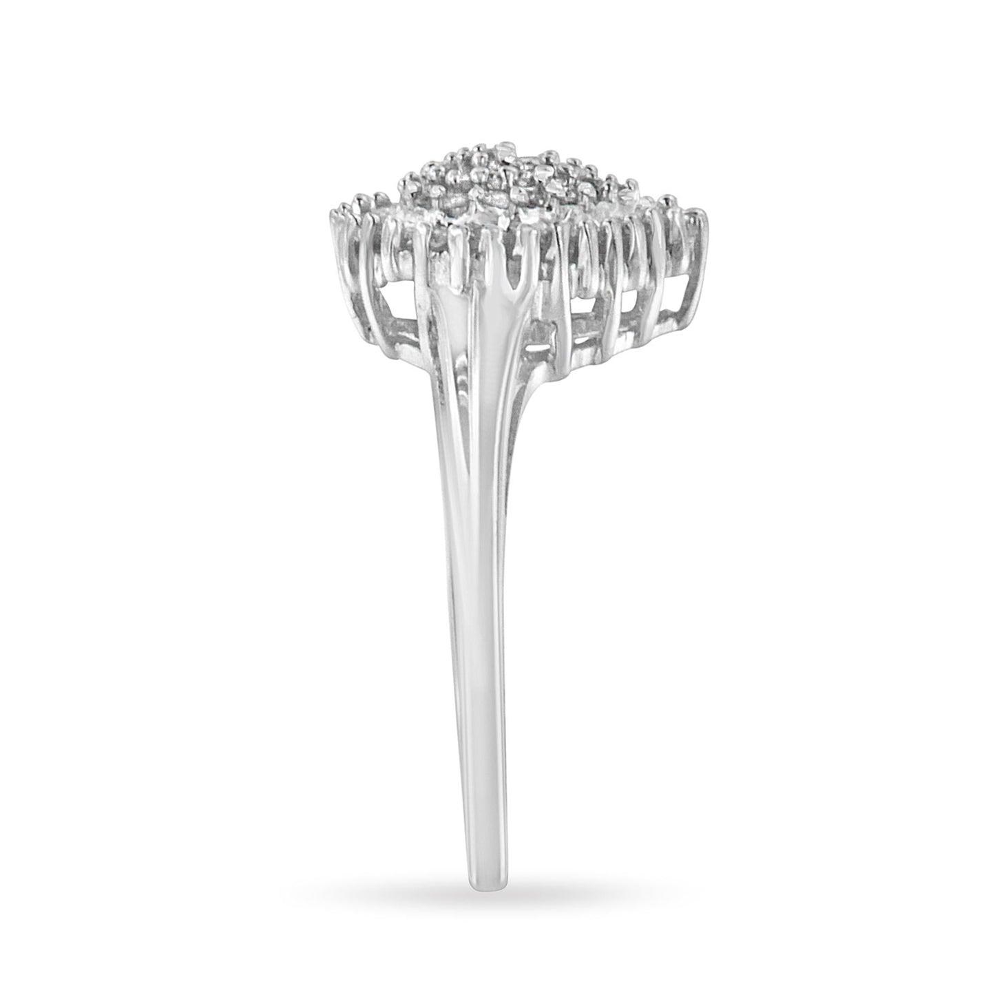 10K White Gold 1/2 Cttw Round & Baguette Cut Diamond Pear Shaped Domed Pavé Ring