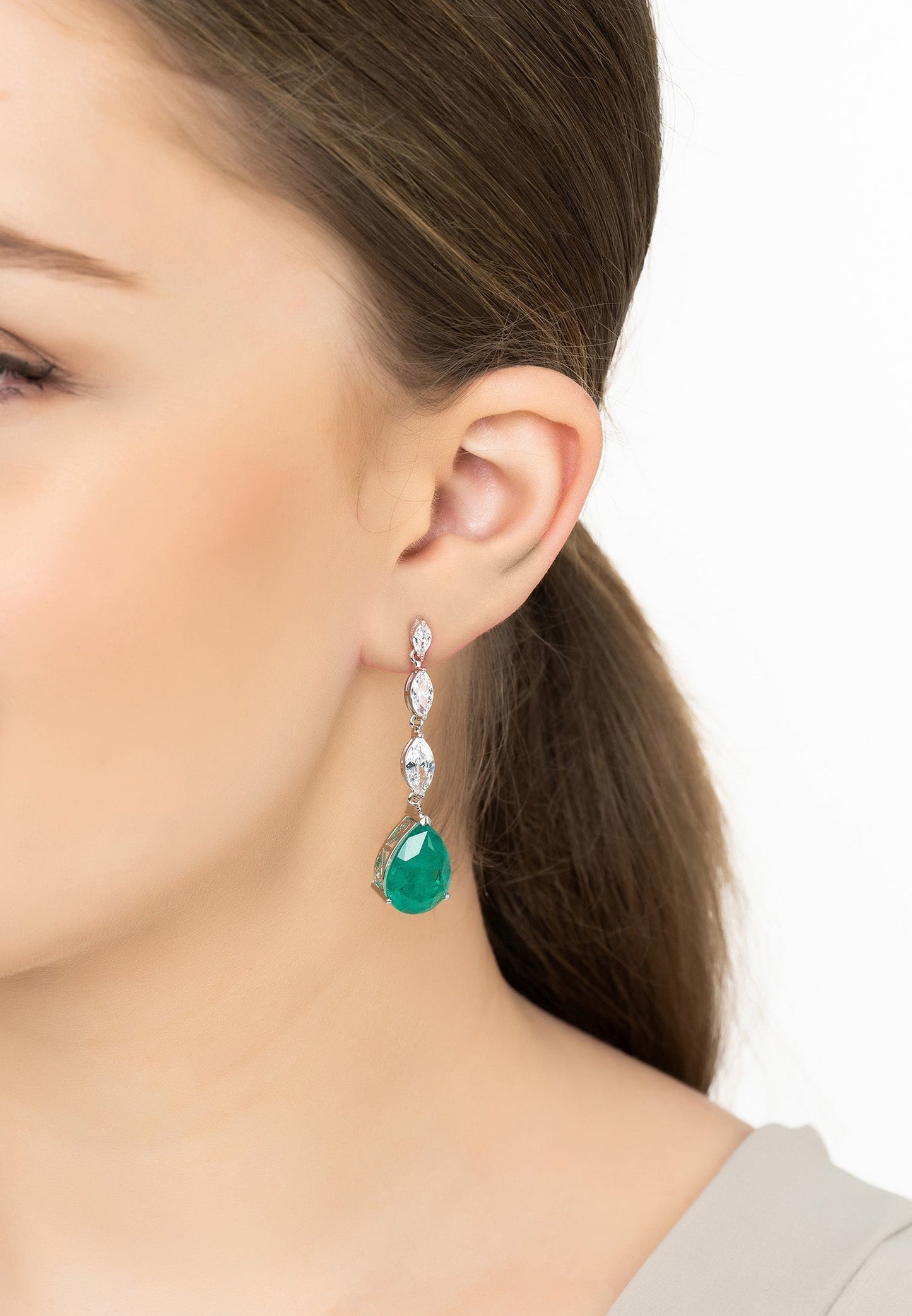 Zara Teardrop Colombian Emerald Gemstone Earrings Silver