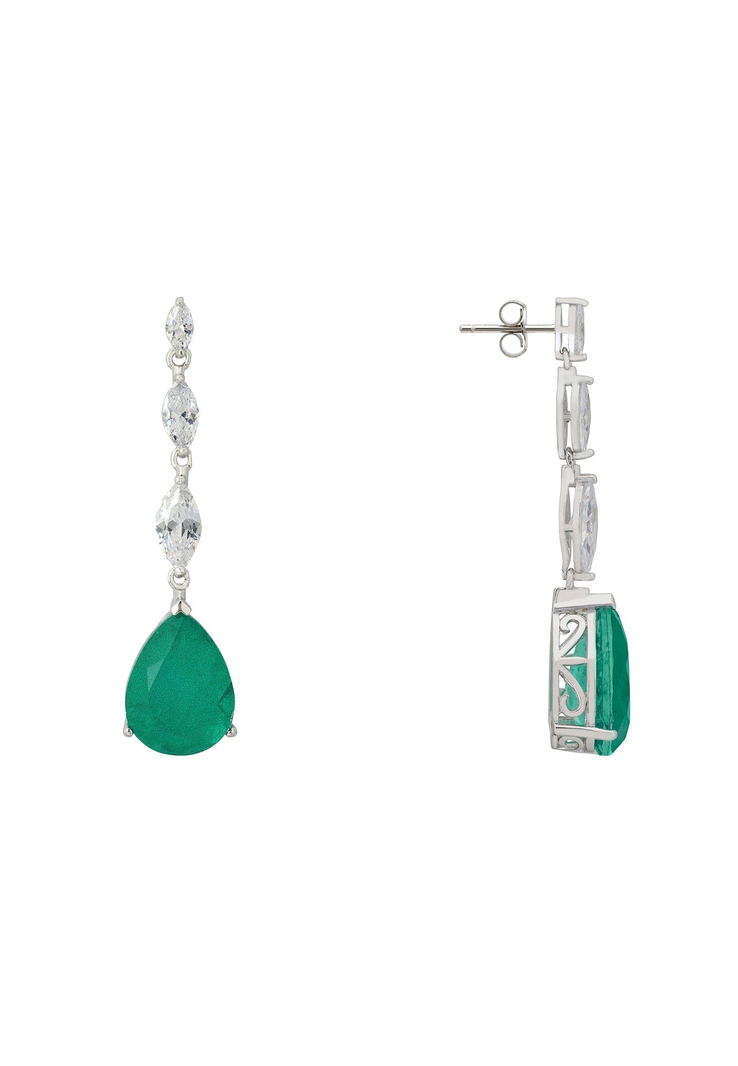 Zara Teardrop Colombian Emerald Gemstone Earrings Silver