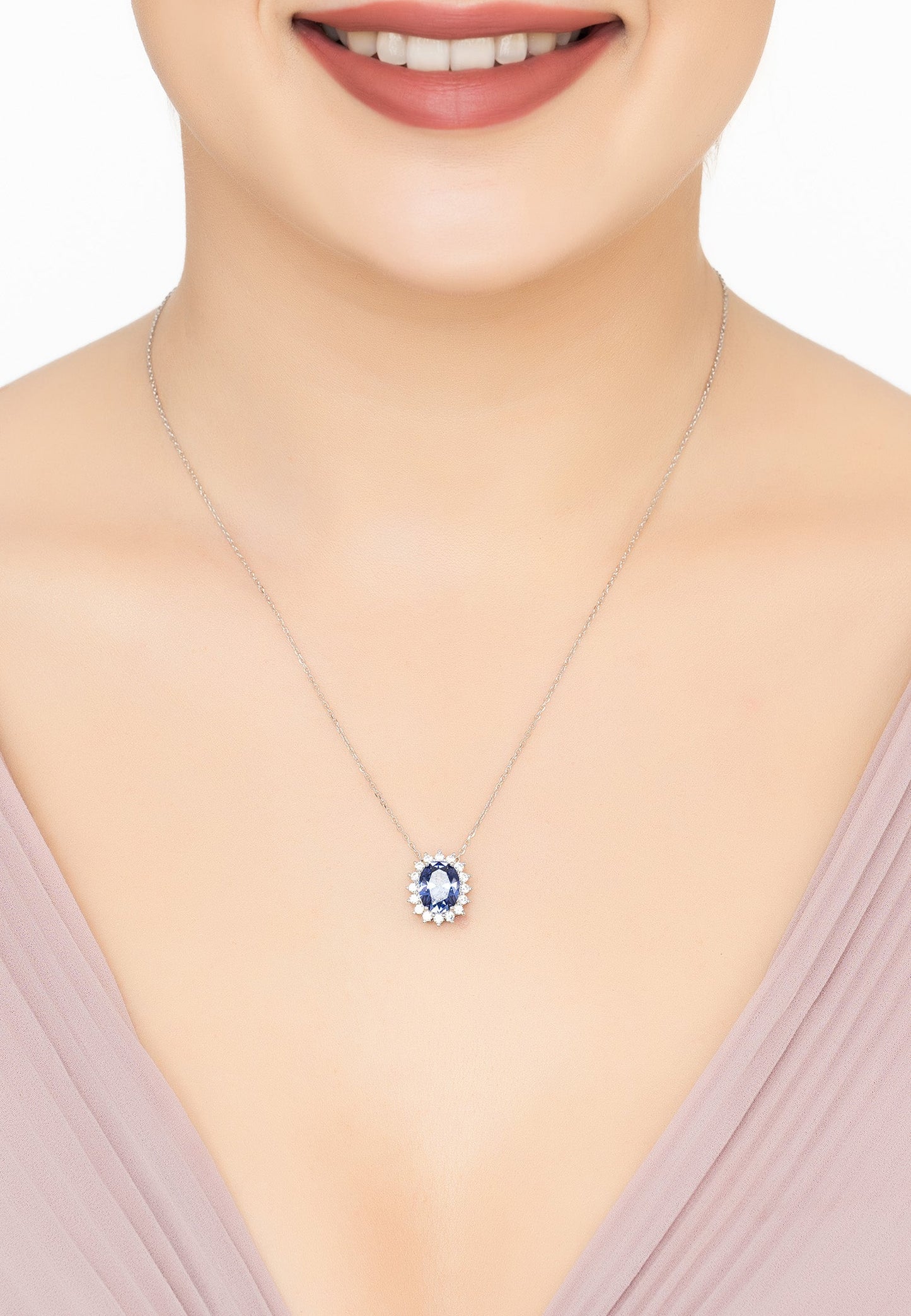 Tatiana Oval Tanzanite Pendant Necklace Silver