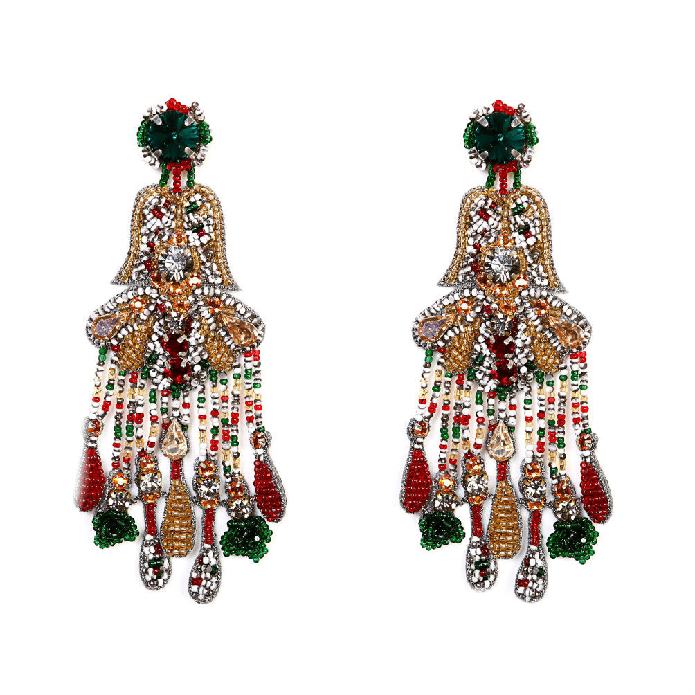 Vintage Earrings - Emerald Chandelier with Swarovski Emerald Rivoli and golden shadow stones, handcrafted in India for luxury statement wear.