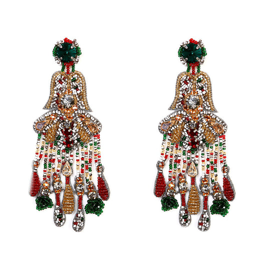 Vintage Earrings - Emerald Chandelier with Swarovski Emerald Rivoli and golden shadow stones, handcrafted in India for luxury statement wear.