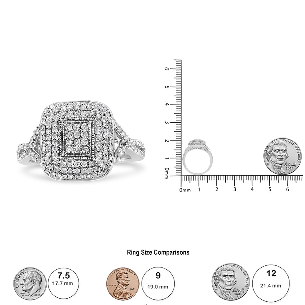 .925 Sterling Silver 1/2 Cttw Round-Cut Diamond Cluster Cushion Ring