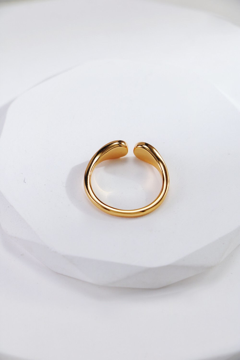 Back view of the Heart Shaped Ring - Gold Vermeil Adjustable, showcasing its open band design and smooth 18k gold-plated finish.