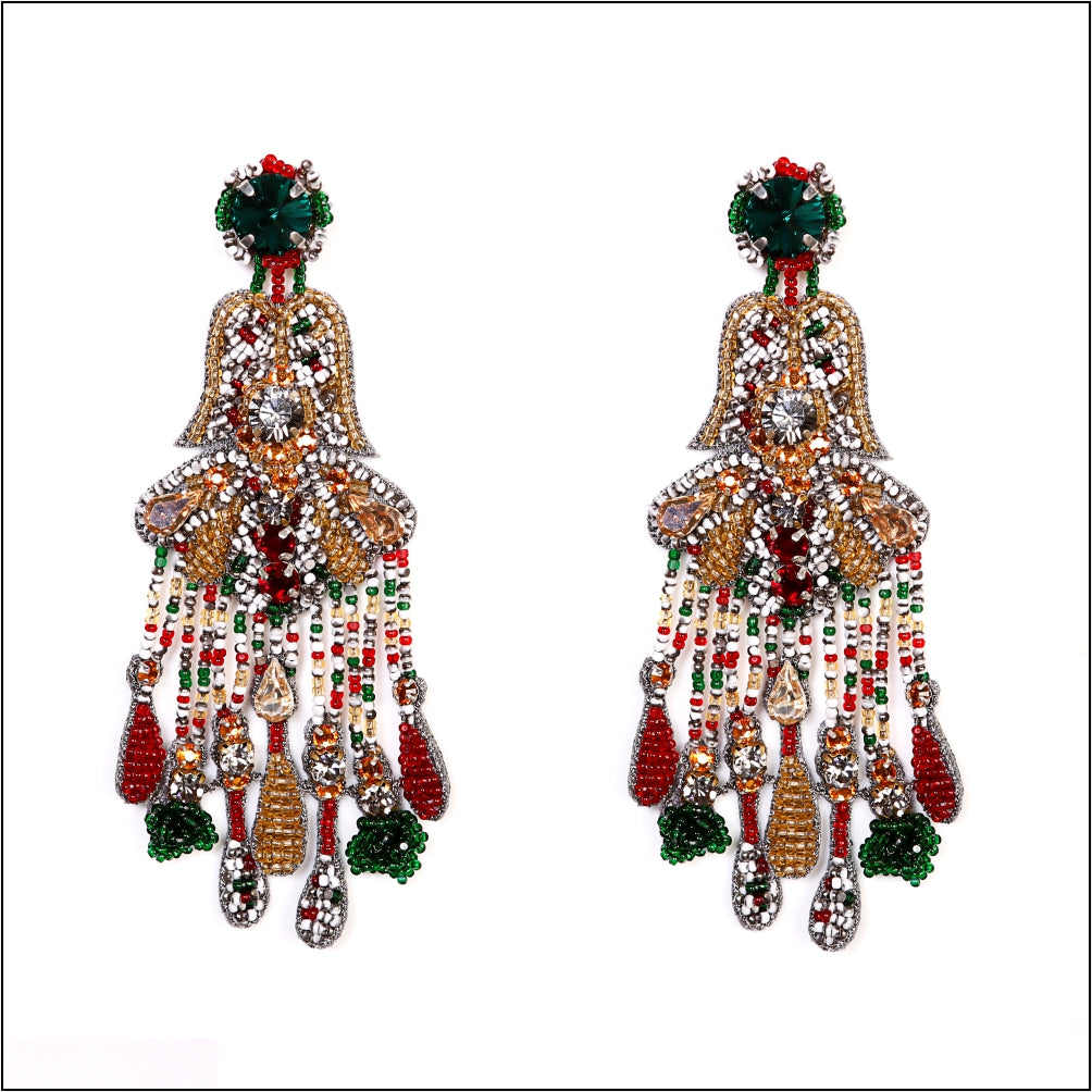 Handcrafted Vintage Earrings - Emerald Chandelier featuring Swarovski Emerald Rivoli and golden shadow stones, ideal for luxury jewelry collections.