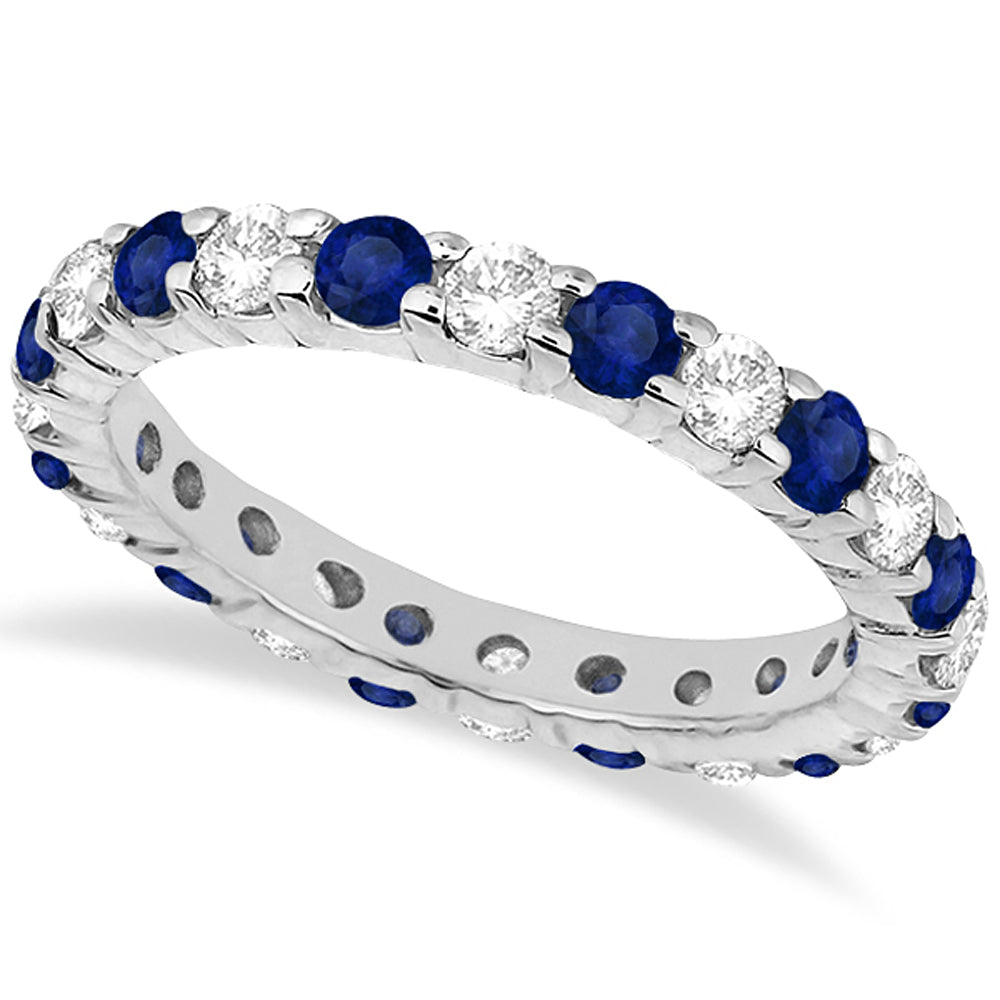 Eternity Diamond and Blue Sapphire Ring Band 14k White Gold (2.35ct) featuring alternating round sapphires and diamonds in prong setting.