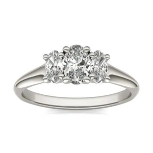CTW Oval Lab Grown Diamond Three Stone Engagement Ring 14K White Gold (G-Vs)