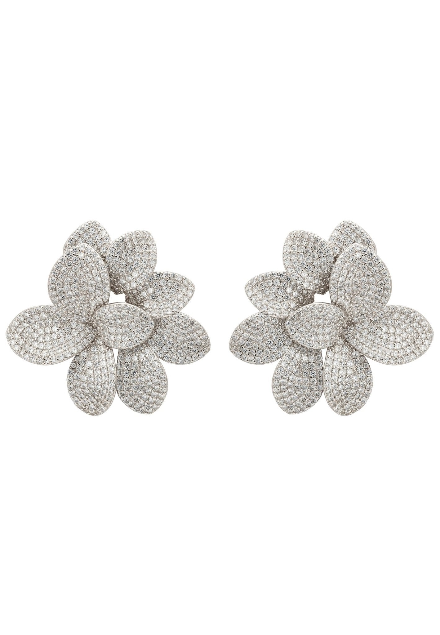 Amaryllis Flower Large Stud Earrings Silver