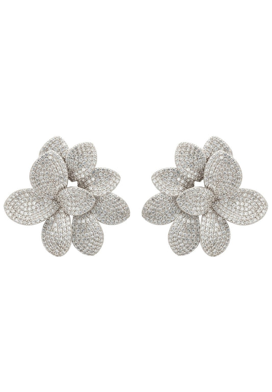 Amaryllis Flower Large Stud Earrings Silver