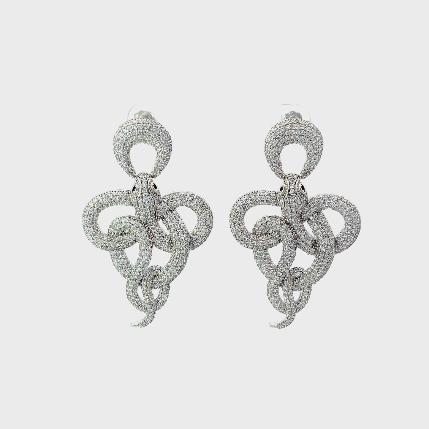 Viper Snake Drop Earrings Silver White