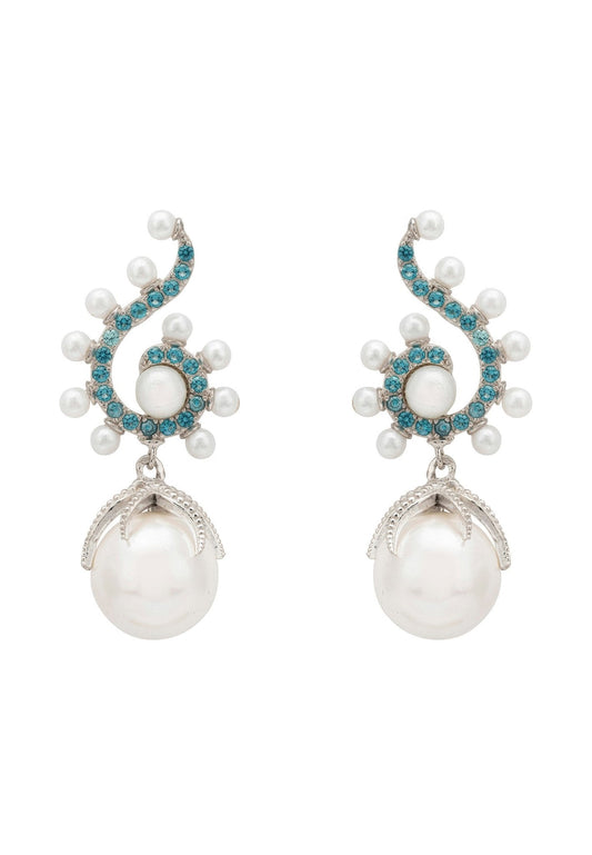 Baroque Pearl Poseidon Gemstone Drop Earrings Aqua Silver
