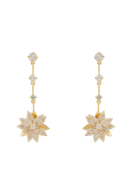 Dahlia Drop Earrings Gold White