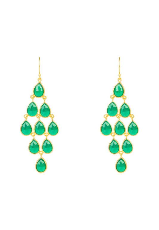 Erviola Gemstone Cascade Earrings Gold Green Onyx