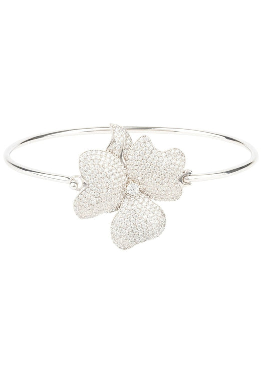 Flower Large Statement Cuff Bracelet Silver