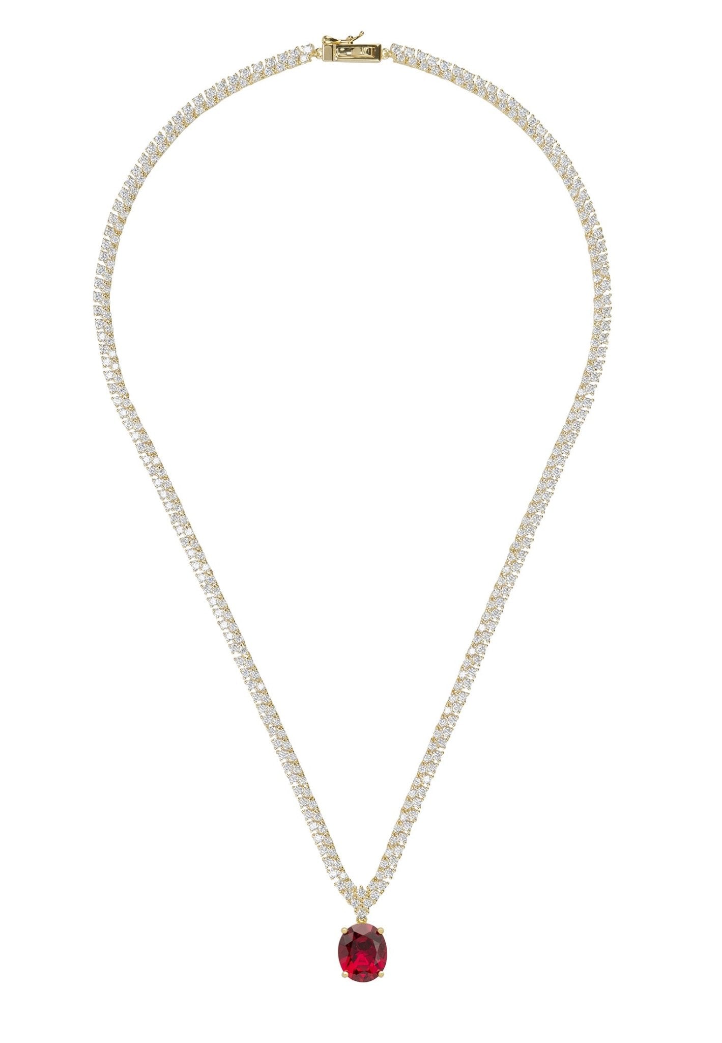 Garbo Oval Gemstone Tennis Necklace Ruby Gold