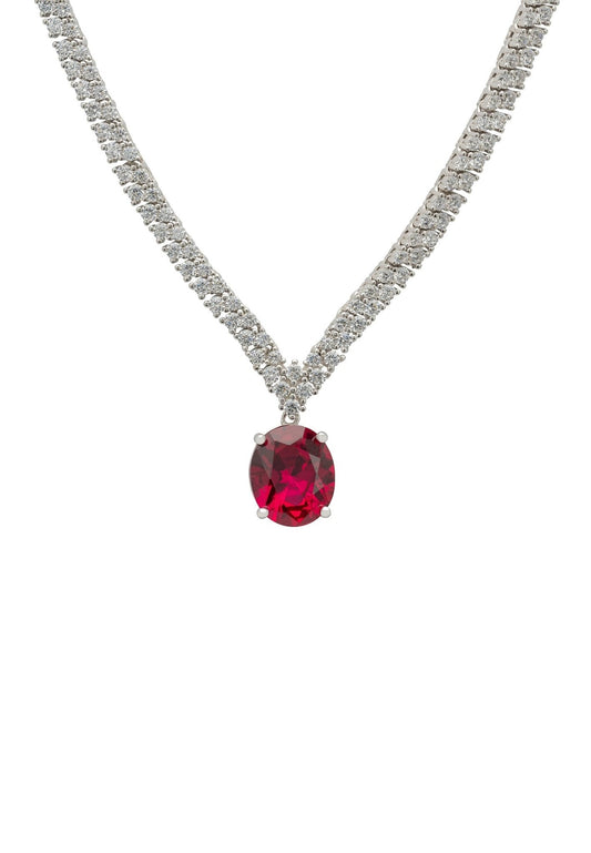 Garbo Oval Gemstone Tennis Necklace Ruby Silver
