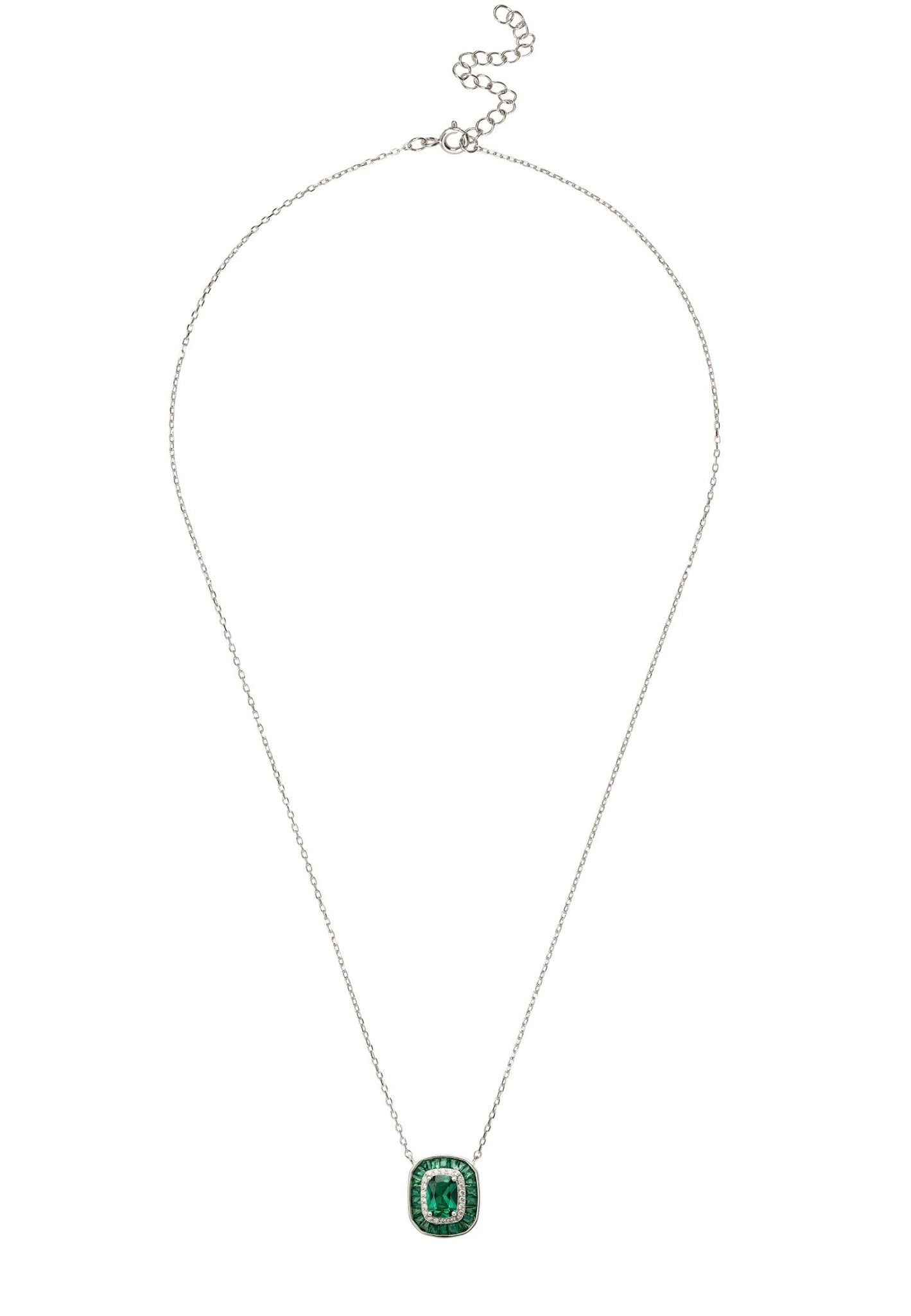 Great Gatsby Pendant Necklace Emerald Silver