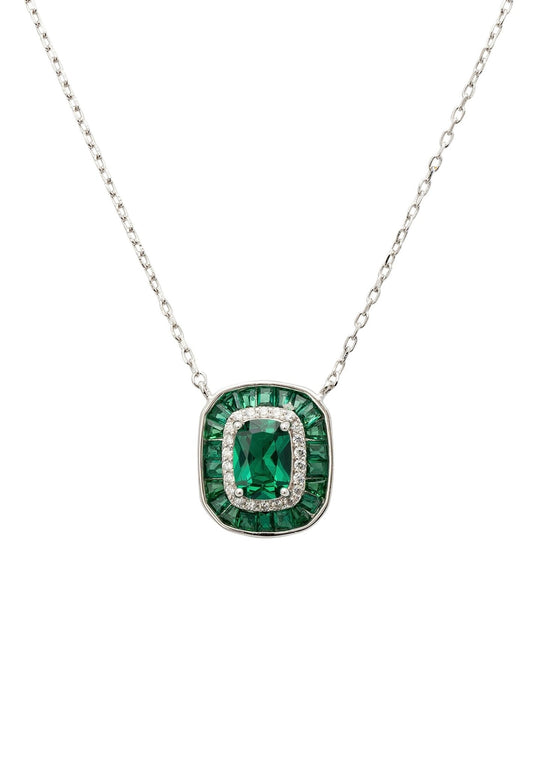 Great Gatsby Pendant Necklace Emerald Silver