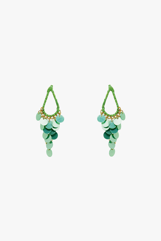 Green Waterdrop Earrings With Cascading Sequins