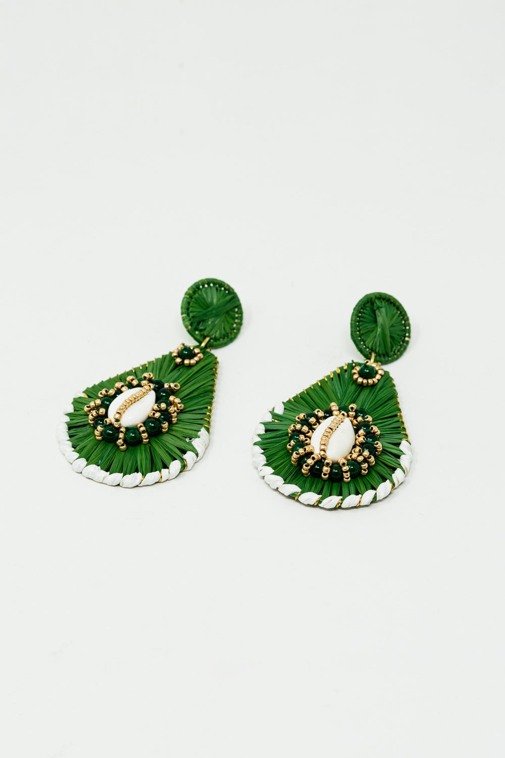 Green Waterdrop Earrings With Embellishments