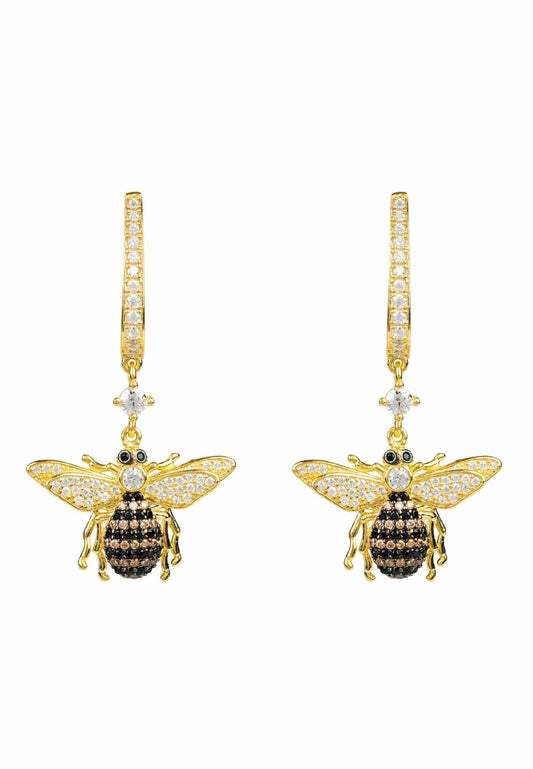 Honey Bee Drop Earrings Gold