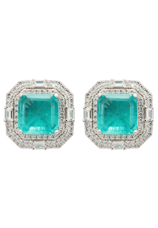 Madeleine Paraiba Tourmaline Large Stud Earrings Silver