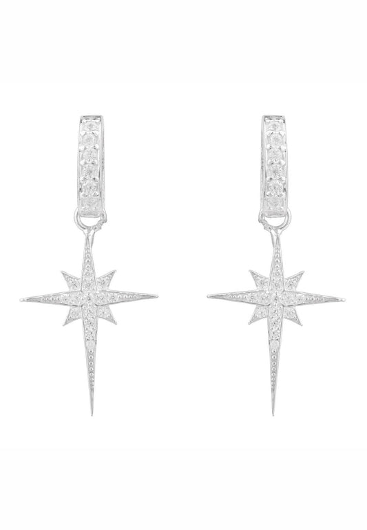 North Star Burst Small Drop Earrings Silver