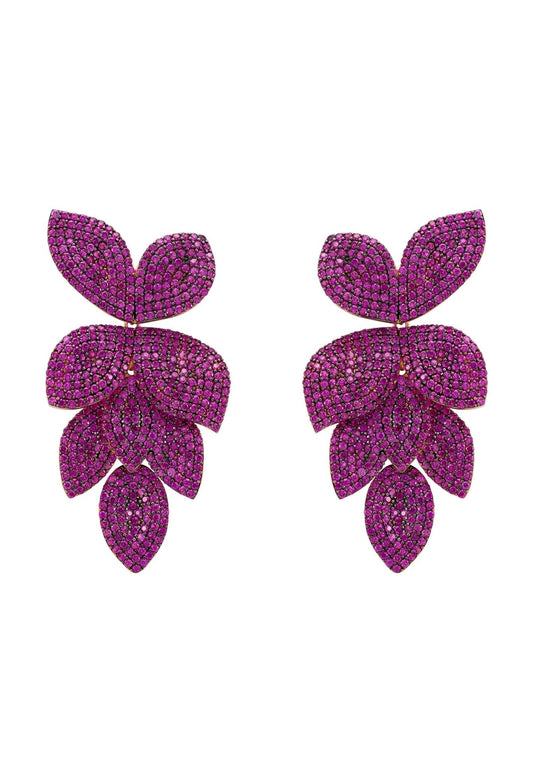Petal Cascading Flower Earrings Rosegold Ruby Cz