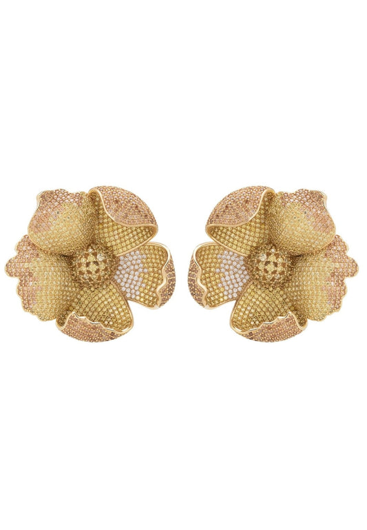 Poppy Flower Lemon Earrings Gold