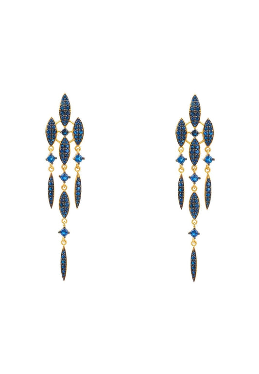 Valencia Statement Drop Earring Sapphire Blue Cz Gold
